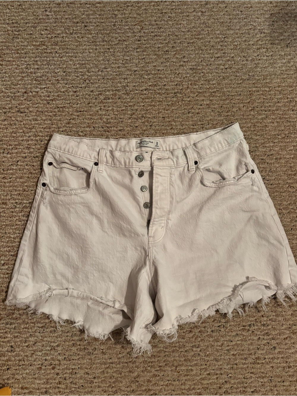 Abercrombie High-Rise White Denim Dad Shorts